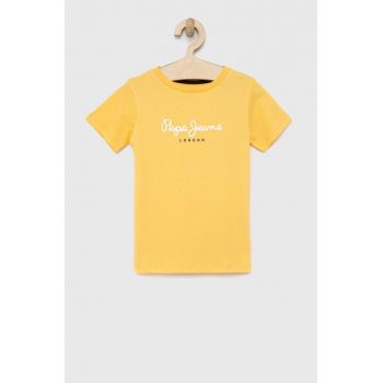 Pepe Jeans tricou de bumbac pentru copii PJL BJ culoarea galben, cu imprimeu