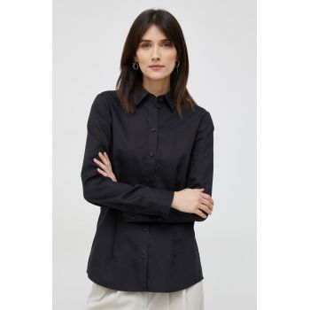 Seidensticker camasa din bumbac femei, culoarea negru, cu guler clasic, slim