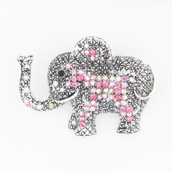 Brosa metalica elefant cu pietricele roz inchis si deschis