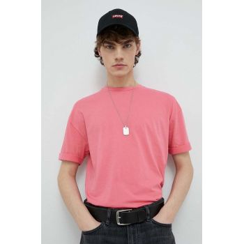 Drykorn tricou din bumbac Thilo culoarea roz, neted de firma original