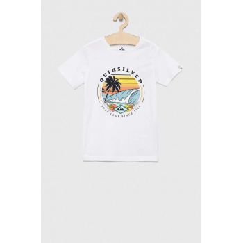 Quiksilver tricou de bumbac pentru copii culoarea alb, cu imprimeu