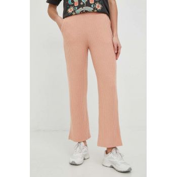 Roxy pantaloni femei, culoarea roz, drept, high waist