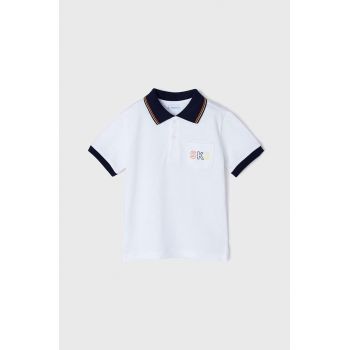Mayoral tricouri polo din bumbac pentru copii culoarea alb, cu imprimeu de firma original