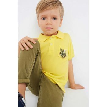 Mayoral tricouri polo din bumbac pentru copii culoarea galben, cu imprimeu de firma original