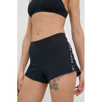 Roxy pantaloni scurți de alergare Bold Moves femei, culoarea negru, cu imprimeu, medium waist