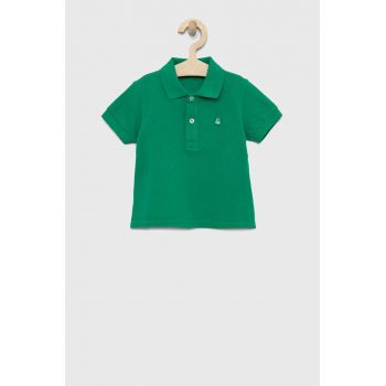 United Colors of Benetton tricouri polo din bumbac pentru copii culoarea verde, neted ieftin