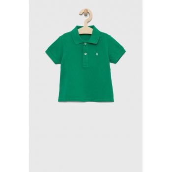 United Colors of Benetton tricouri polo din bumbac pentru copii culoarea verde, neted