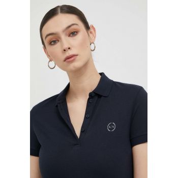 Armani Exchange polo de bumbac culoarea albastru marin de firma original