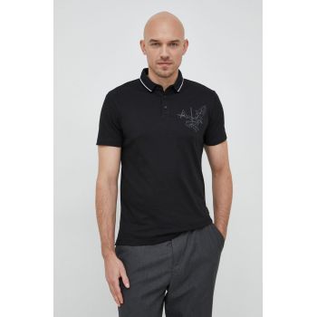 Armani Exchange tricou polo barbati, culoarea negru, cu imprimeu