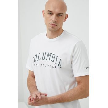 Columbia tricou din bumbac Rockaway River culoarea alb, cu model 2022181 ieftin