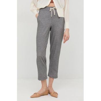 Marella pantaloni femei, culoarea gri, drept, high waist