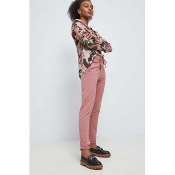 Medicine pantaloni de trening femei, culoarea roz, neted