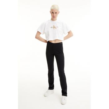 Pantaloni slim fit din amestec de modal cu talie inalta