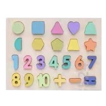 Puzzle Incastru Montessori Cu Cifre si Forme Geometrice 3D Pastel
