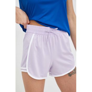 Reebok pantaloni scurți de antrenament Workout Ready femei, culoarea violet, cu imprimeu, high waist