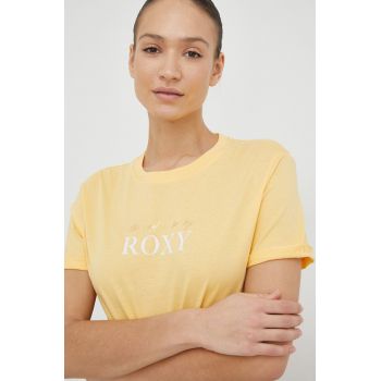 Roxy tricou din bumbac culoarea galben