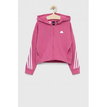adidas bluza copii G FI 3S culoarea roz, cu glugă, modelator
