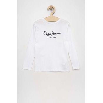 Pepe Jeans longsleeve din bumbac pentru copii New Herman culoarea alb, cu imprimeu ieftin