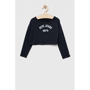 Pepe Jeans longsleeve din bumbac pentru copii Paullete culoarea albastru marin, cu imprimeu ieftin