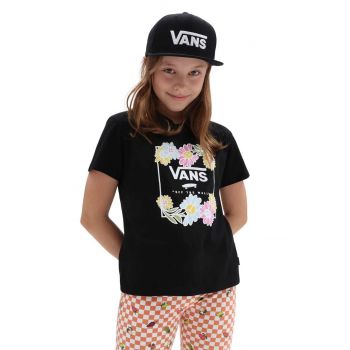 Vans tricou de bumbac pentru copii ELEVATED FLORAL CREW Black culoarea negru, cu imprimeu