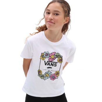 Vans tricou de bumbac pentru copii ELEVATED FLORAL CREW White culoarea alb, cu imprimeu