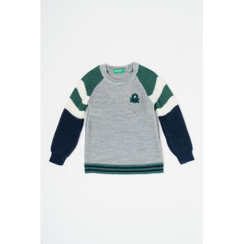 Pulover tricotat din amestec de lana cu maneci raglan