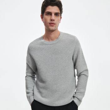 Reserved - Pulover din tricot structurat - Gri deschis