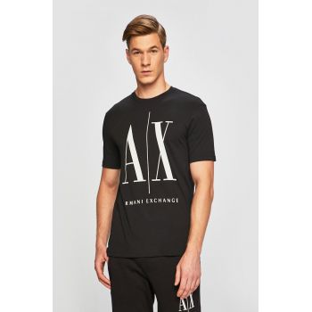 Armani Exchange tricou din bumbac Culoarea negru, cu imprimeu ieftin
