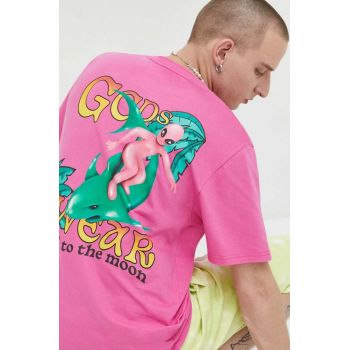 GCDS tricou din bumbac culoarea roz, modelator de firma original
