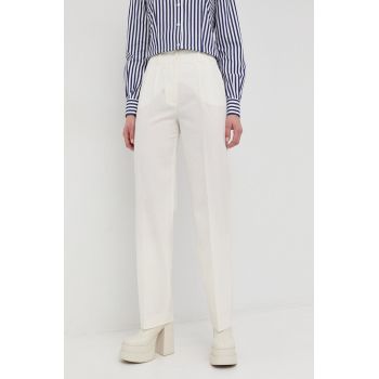 Luisa Spagnoli pantaloni din lana Femei, culoarea bej, drept, high waist