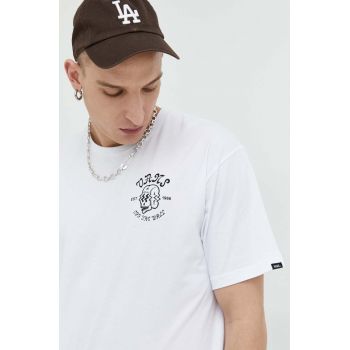 Vans tricou din bumbac culoarea alb, cu imprimeu