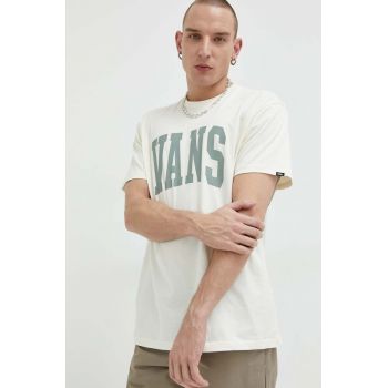 Vans tricou din bumbac culoarea bej, cu imprimeu