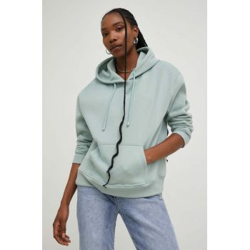 Answear Lab bluza femei, culoarea turcoaz, cu glugă, neted