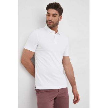 BOSS polo de bumbac culoarea alb, neted