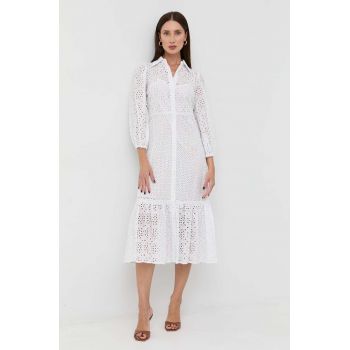 Luisa Spagnoli rochie din bumbac culoarea alb, midi, drept