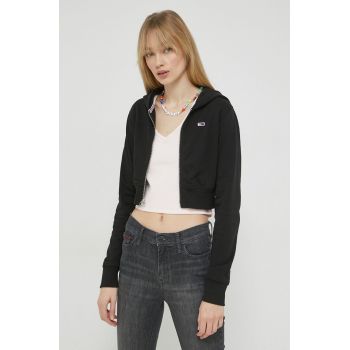 Tommy Jeans bluza femei, culoarea negru, cu glugă, neted