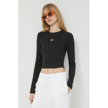 Tommy Jeans longsleeve femei, culoarea negru