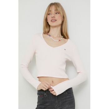 Tommy Jeans longsleeve femei, culoarea roz