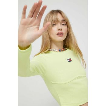 Tommy Jeans longsleeve femei, culoarea verde