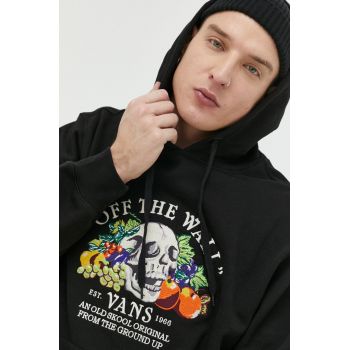 Vans hanorac de bumbac barbati, culoarea negru, cu glugă, cu imprimeu