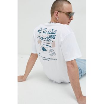 Vans tricou din bumbac culoarea alb, cu imprimeu