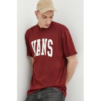 Vans tricou din bumbac culoarea bordo, cu imprimeu