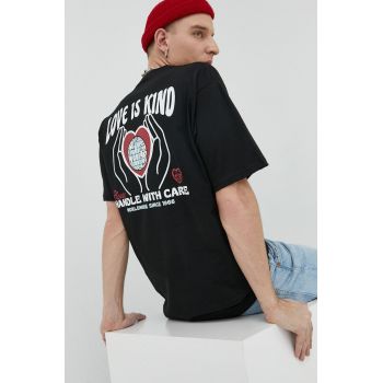 Vans tricou din bumbac culoarea negru, cu imprimeu