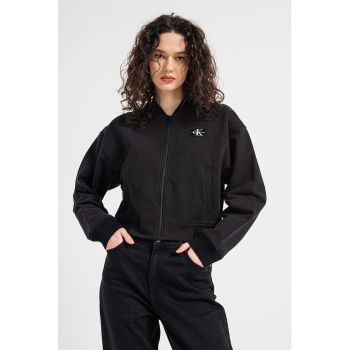 Bluza sport crop cu fermoar si maneci cazute