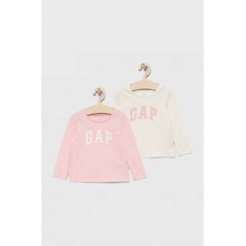 GAP longsleeve din bumbac pentru copii 2-pack culoarea roz