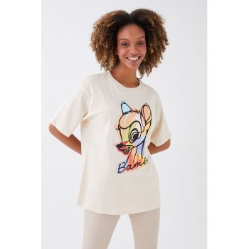 Tricou cu decolteu la baza gatului si imprimeu Bambi