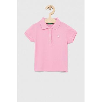 United Colors of Benetton tricou polo copii culoarea roz, cu guler