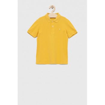 United Colors of Benetton tricouri polo din bumbac pentru copii culoarea galben, neted
