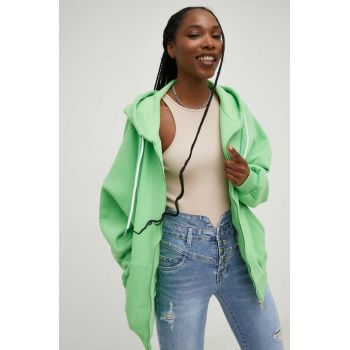 Answear Lab bluza femei, culoarea verde, cu glugă, neted