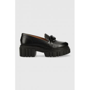 Charles Footwear mocasini de piele Saline femei, culoarea negru, cu platforma, Saline.Loafer
